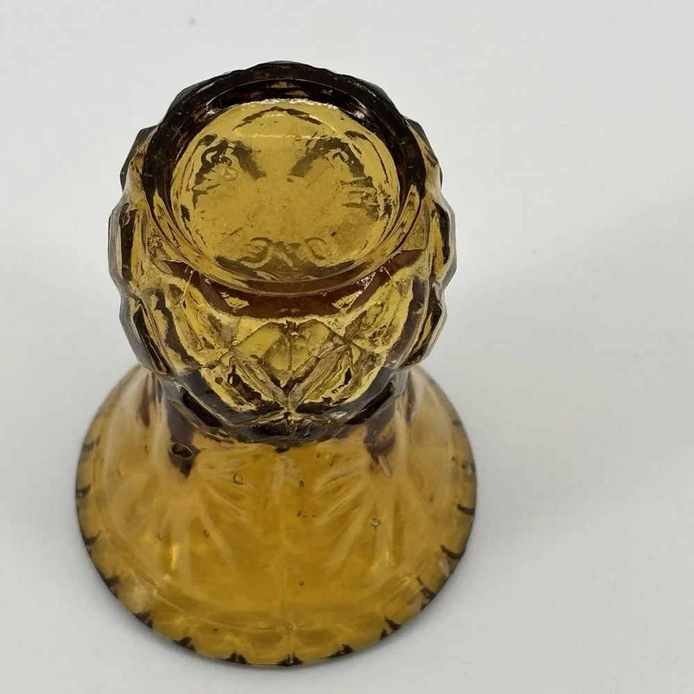 Small Amber‎ Glass Toothpick / Matchstick Holder Starburst Hong Kong 2.75